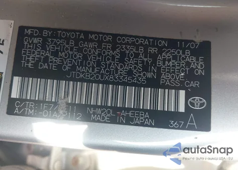 2008 Toyota Prius from USA, damaged, VIN JTDKB20UX83345435